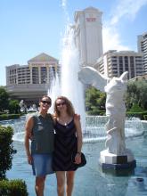 Nava and Shani Isseroff in front of Ceasar's Palace fountain